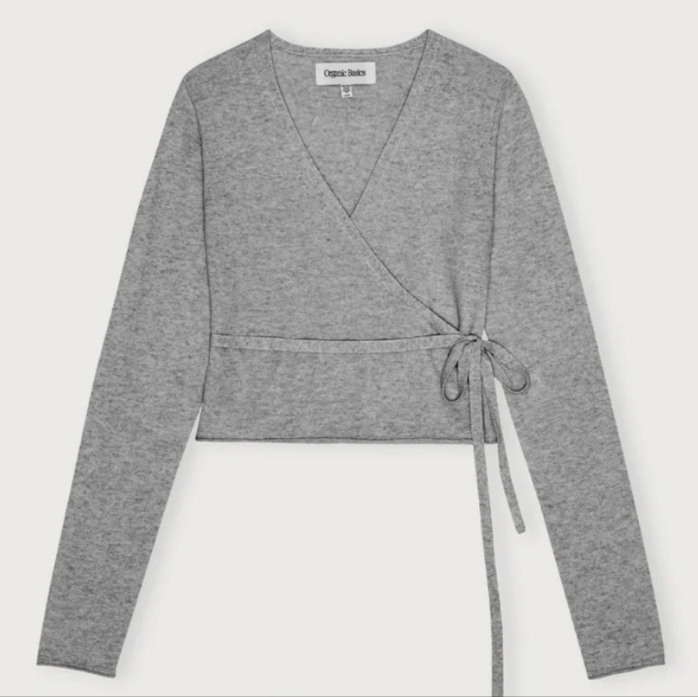 Organic Basics Fine Knit Wrap Cardigan Gray